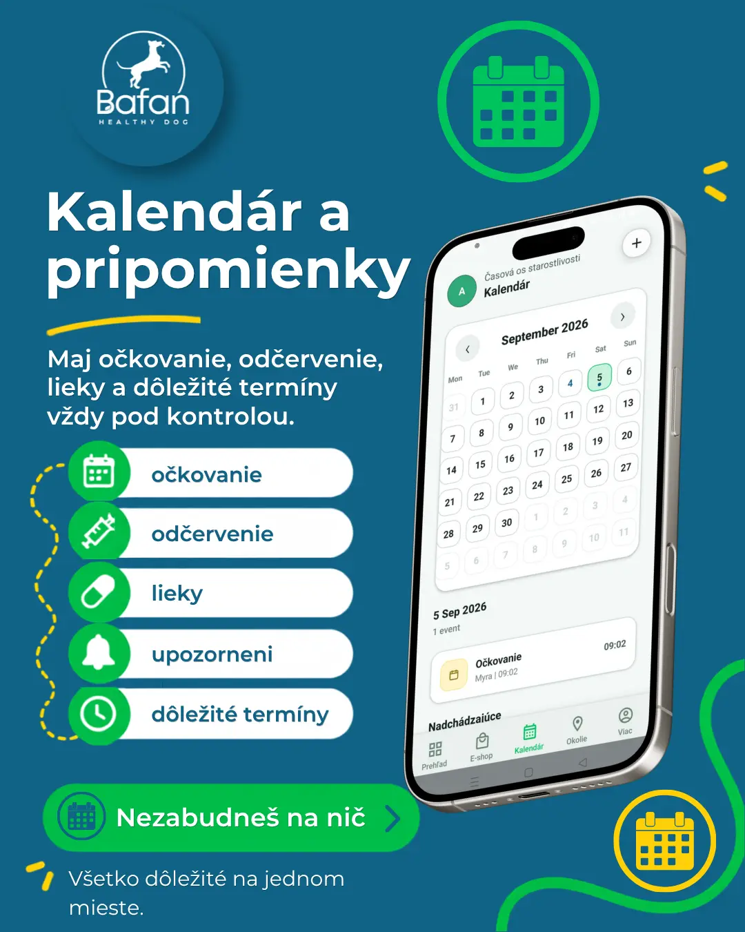 Kalendár a pripomienky v BAFAN app