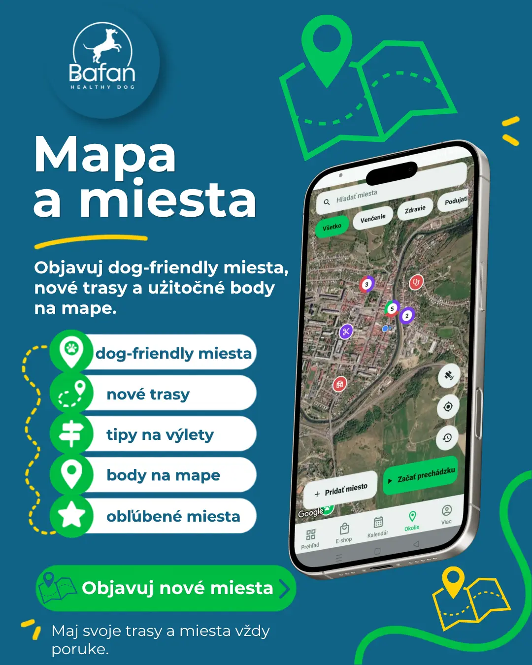 Mapa prechádzok a miest v BAFAN app