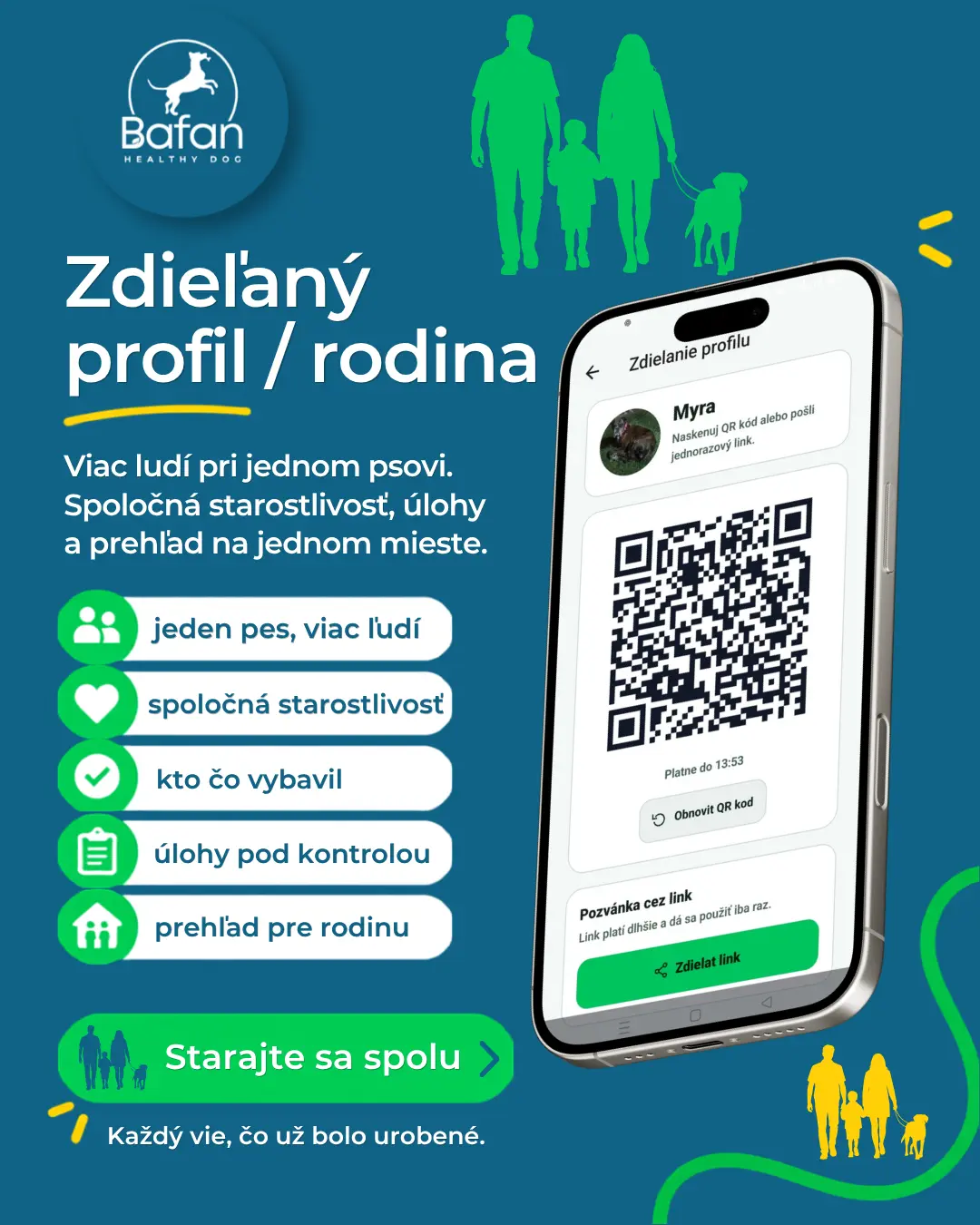 Zdieľaný profil psa pre rodinu v BAFAN app