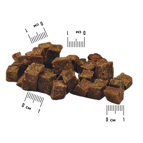 Sušibaf kocky - veľkosť kúskov s mierkou