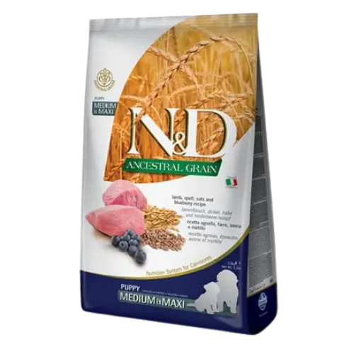 Farmina N&D dog AG puppy medium & maxi, lamb, spelt, oats & blueberry 2,5 kg