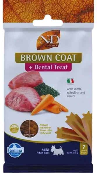 Pamlsok Farmina ND Brown Dog Lamb Potato Carrot Spirul Adult Mini 60g