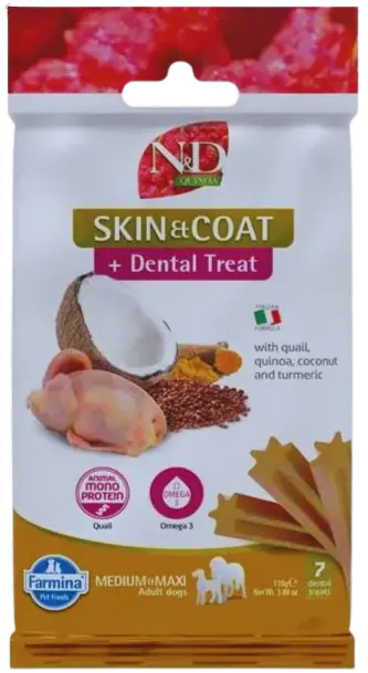 Pamlsok Farmina Quinoa Dog Skin Coat Quail Adult medium & maxi 100g