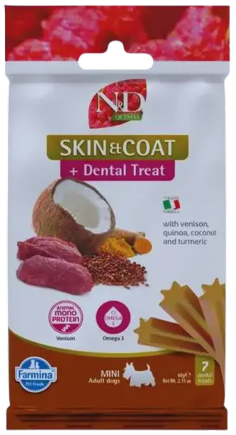 Pamlsok Farmina Quinoa Dog Skin Coat Venison Adult Mini 60g