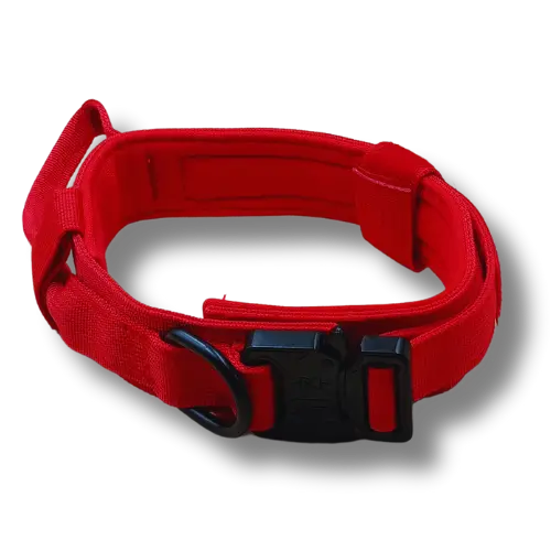 Robustný taktický obojok s rukoväťou - Nylon - 3,5x45/55cm - Červený
