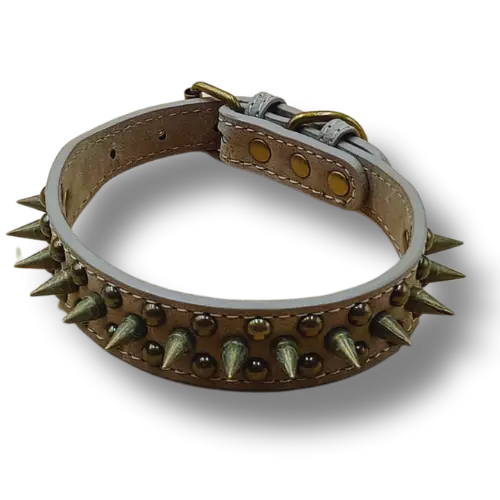 Obojok s ostňami - 42x2.5cm - PU koža - Šedý