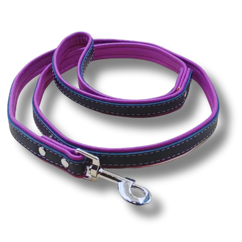 Vodítko s mäkkým úchopom - PU koža - 1,5x120cm - Fialové