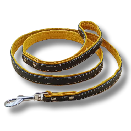 Vodítko s mäkkým úchopom - PU koža - 1,5x120cm - Žlté