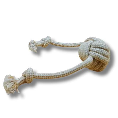 Hračka pre psa stredná - Lano - Lopta s lanami- Biela/Hnedá - 46cm Dĺžka