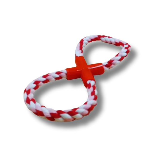 Hračka pre psa stredná - Lano - Osmička- Biela/Červená - 26cm Dĺžka