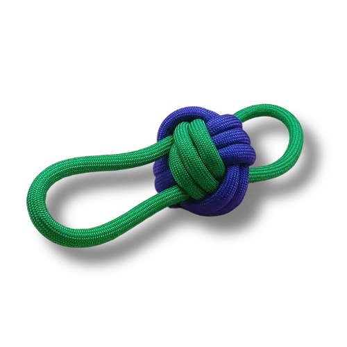 Hračka pre psa stredná - Lano - Lopta s lanami - Zelená/Fialová - 27cm Dĺžka
