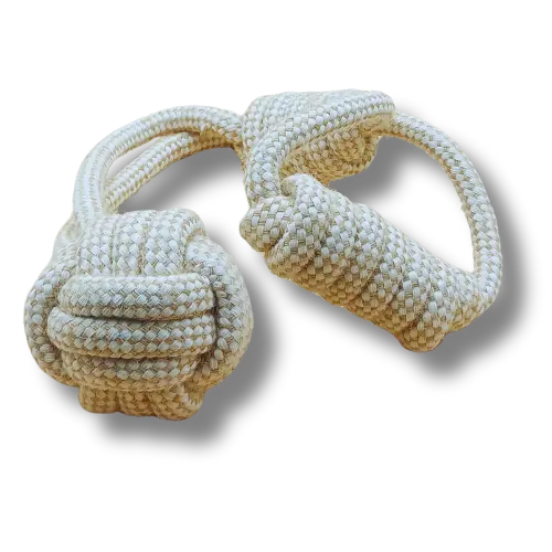 Hračka pre psa veľká - Lano - Lopta na lane - Biela/Hnedá - 46 cm Dĺžka