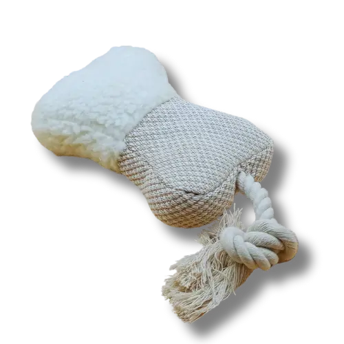 Hračka pre psa pískacia - Plyš - Myš - Biela/Hnedá - 30 cm Dĺžka