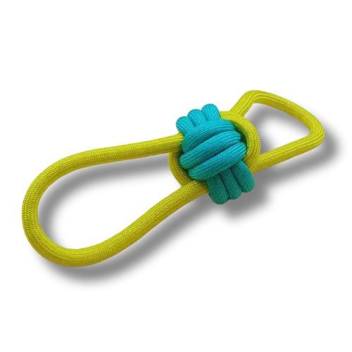 Hračka pre psa stredná - Lano - Lopta s lanami - Zelená/Žltá - 27cm Dĺžka