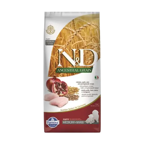 Farmina N&D dog AG puppy medium & maxi, chicken, spelt, oats & pomegranate 12 kg