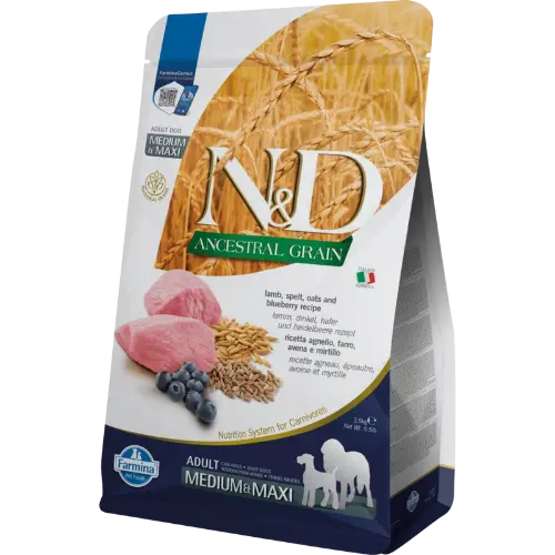 Farmina N&D dog AG adult medium & maxi, lamb, spelt, oats & blueberry 2,5 kg