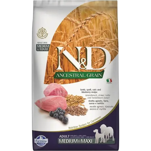 Farmina N&D dog AG adult medium & maxi, lamb, spelt, oats & blueberry 12 kg