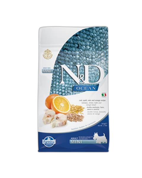 Farmina N&D dog OCEAN (AG) adult mini, codfish, spelt, oats & orange 0,8 kg
