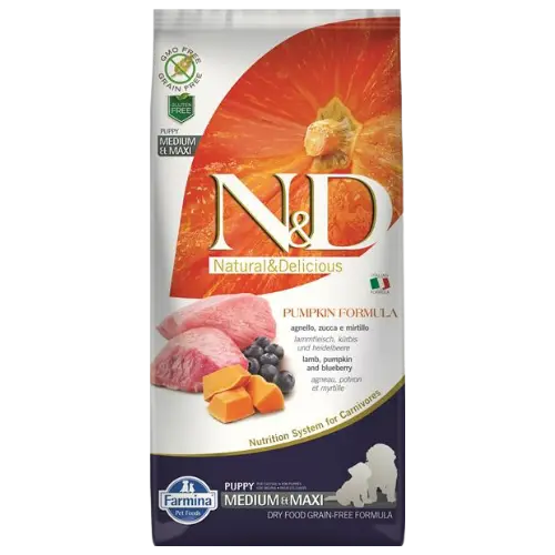 Farmina N&D dog PUMPKIN (GF) puppy medium & maxi, lamb & blueberry 12 kg