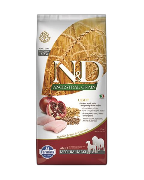Farmina N&D dog AG adult medium & maxi, light, chicken, spelt, oats & pomegranate 12 kg