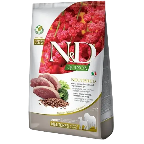 Farmina N&D dog QUINOA (GF) adult medium & maxi, neutered, duck, broccoli & asparagus 12 kg