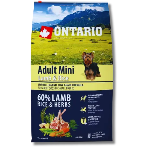 Krmivo Ontario Adult Mini Lamb & Rice 6,5kg