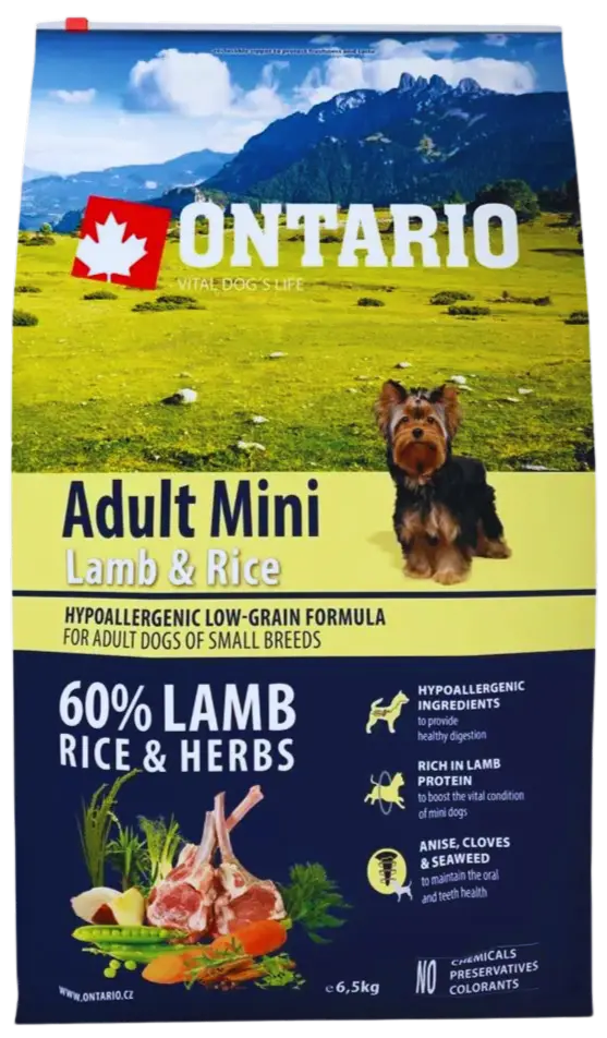 Krmivo Ontario Adult Mini Lamb & Rice 6,5kg