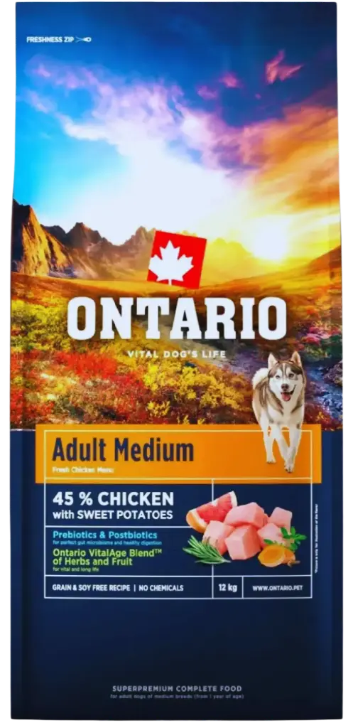 Krmivo Ontario Adult Medium Chicken & Sweet Potatoes 12kg
