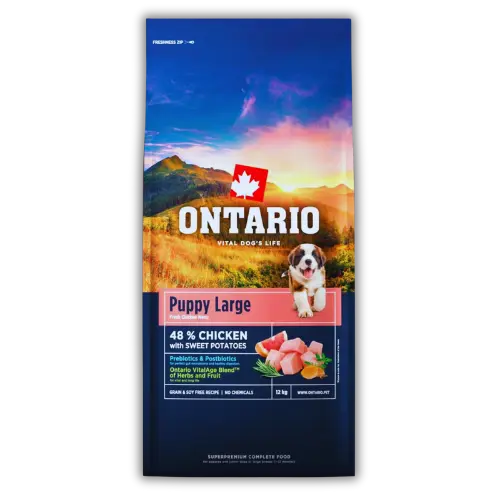 Krmivo Ontario Puppy & Junior Large Chicken & Sweet Potatoes 12kg