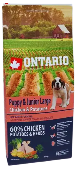 Krmivo Ontario Puppy & Junior Large Chicken & Sweet Potatoes 12kg
