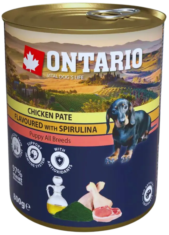Ontario Puppy kura so spirulinou, paté 800g 