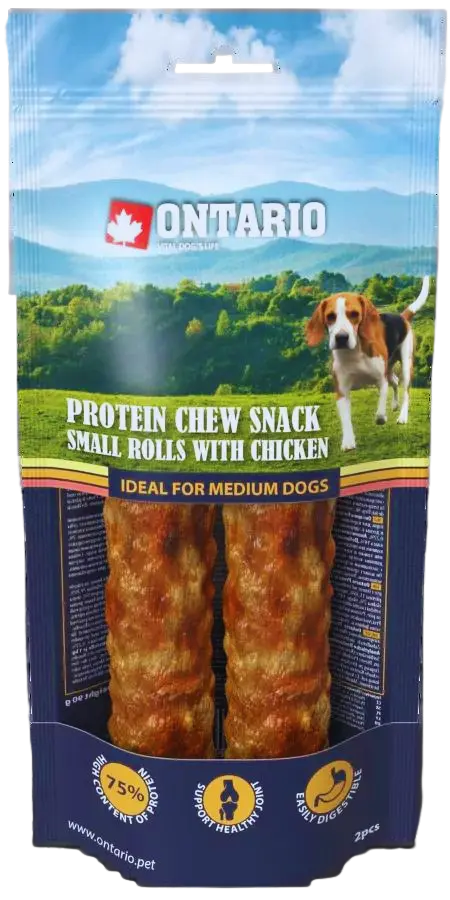 Pochúťka Ontario Protein kura, žuvacia rolka malá 2ks 12,7cm, Medium