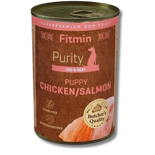 Fitmin dog Purity tin PUPPY salmon with chicken 400g