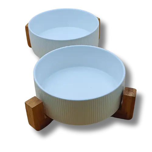 Keramická súprava misiek s podstavcom - 2x700 ml - Biela