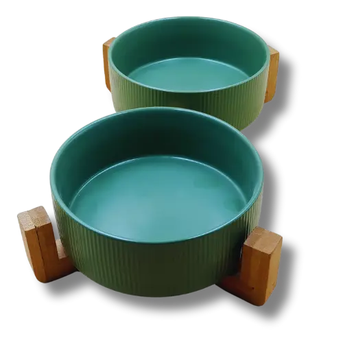 Keramická súprava misiek s podstavcom - 2x700 ml - Zelená 