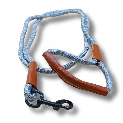 Vodítko s koženou rukoväťou – Nylon - Šedé - 1x150cm