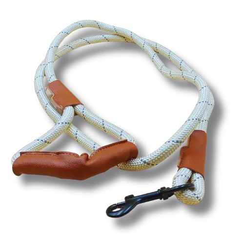 Vodítko s koženou rukoväťou – Nylon - Biele - 1x150cm  