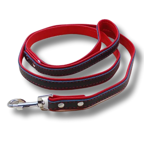 Vodítko s mäkkým úchopom - PU koža - 1,5x120cm - Červené 