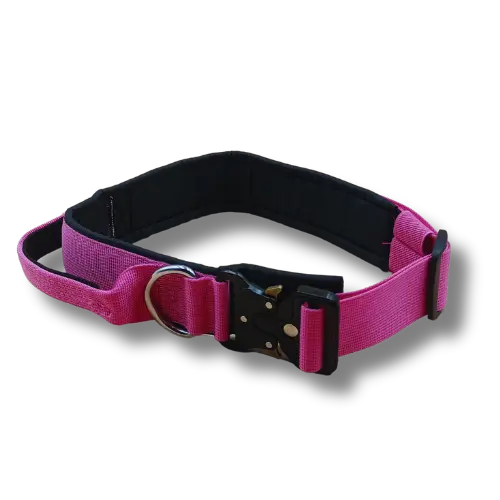 Taktický obojok s rukoväťou - 4x38-46cm - Nylon - Magenta