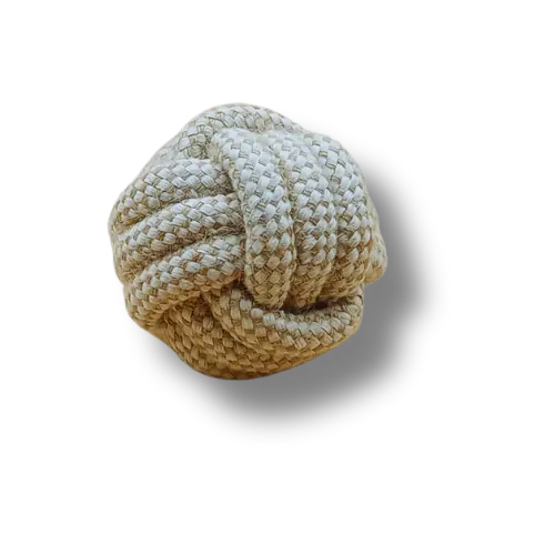 Hračka pre psa malá - Lano - Lopta - Biela/Hnedá - 8cm priemer