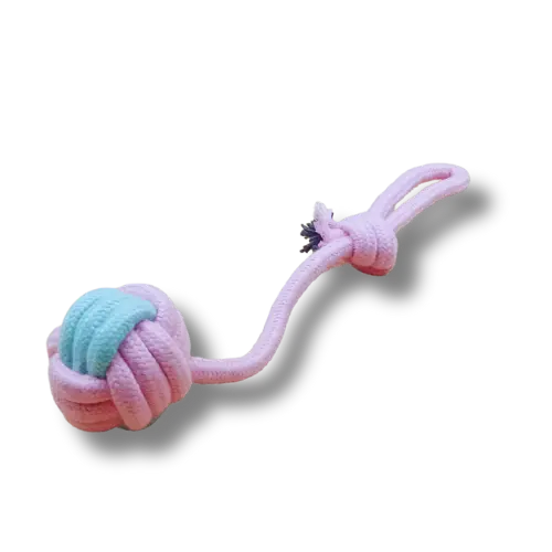 Hračka pre psa malá - Lano - Lopta na lane - Ružová/Modrá - 32cm Dĺžka