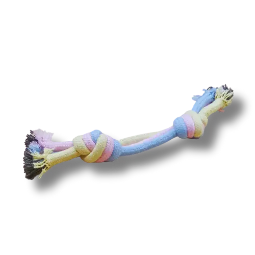 Hračka pre psa malá - Lano - Lano s uzlami - Ružová/Modrá/Žltá - 24cm Dĺžka 