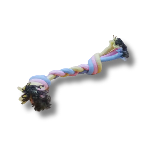 Hračka pre psa malá - Lano - Lano s uzlami zapletané- Ružová/Modrá/Žltá - 24cm Dĺžka 