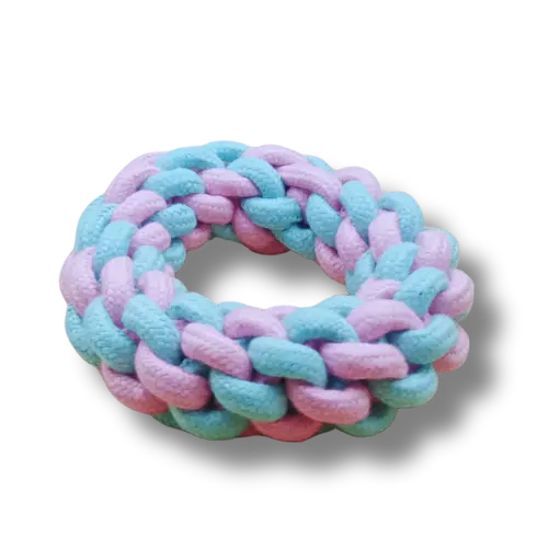 Hračka pre psa stredná - Lano - Kruh- Zelená/Ružová - 15cm Priemer