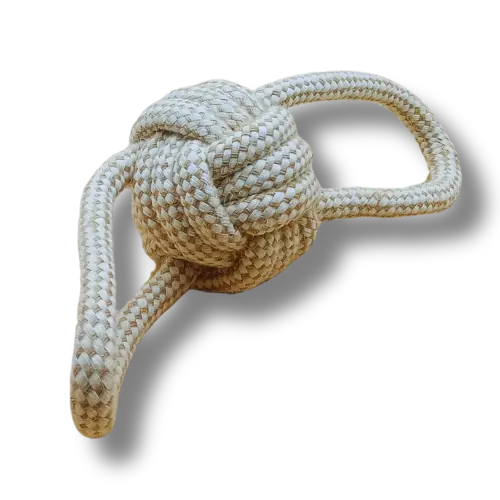 Hračka pre psa stredná - Lano - Lopta s lanami- Biela/Hnedá - 25cm Dĺžka