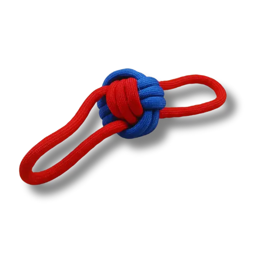 Hračka pre psa stredná - Lano - Lopta s lanami- Červená/Modrá - 24cm Dĺžka