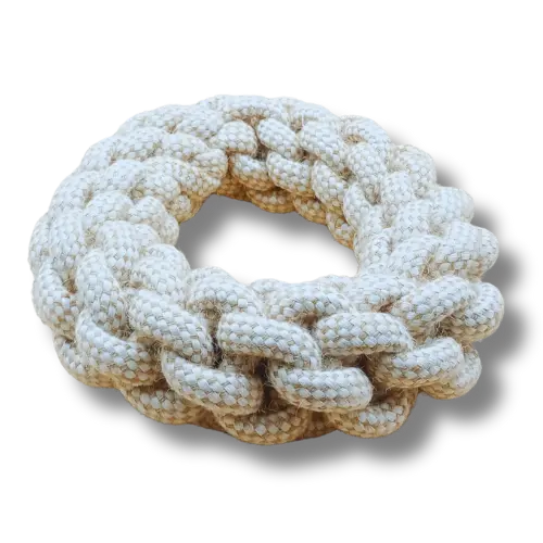 Hračka pre psa veľká - Lano - Kruh - Biela/Hnedá - 20 cm Priemer