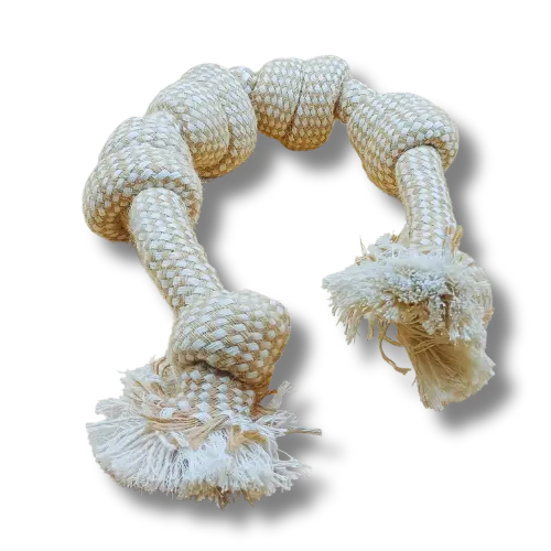 Hračka pre psa veľká - Lano - Uzol - Biela/Hnedá - 66 cm Dĺžka