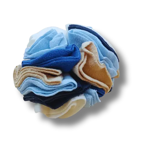 Hračka pre psa interaktívna - Plyš - Čuchacia lopta - Biela/Modrá/Hnedá - 20 cm Priemer