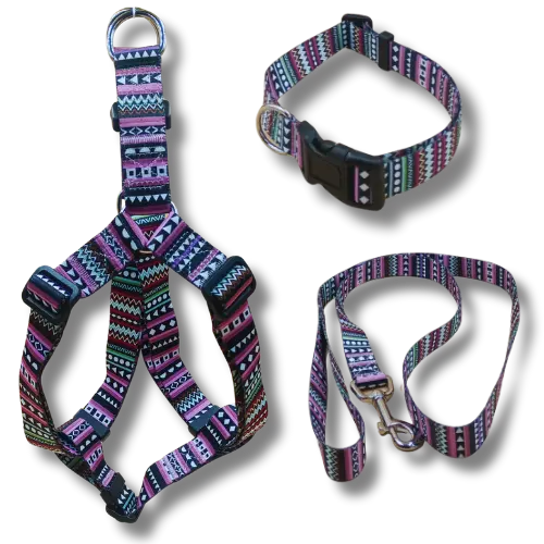 Set: postroj + obojok + vodítko – etno vzor - M